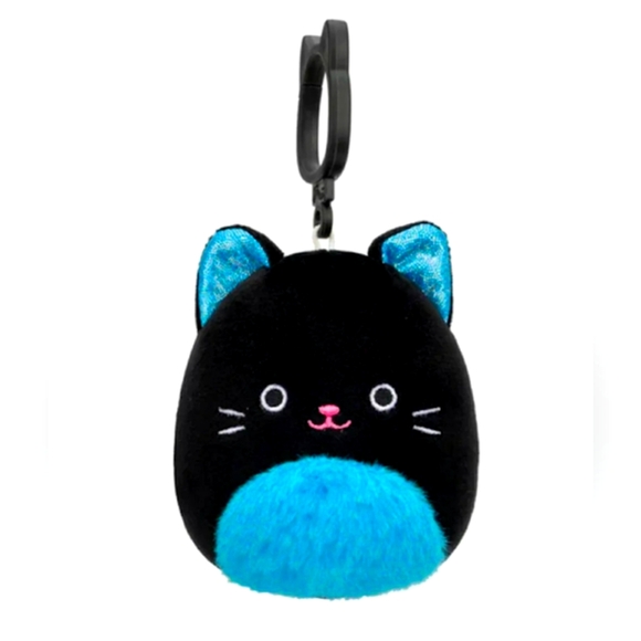 Squishmallow Clip Black Cat With Fuzzy Turquoise Belly Eponine RARE - Picture 1 of 1